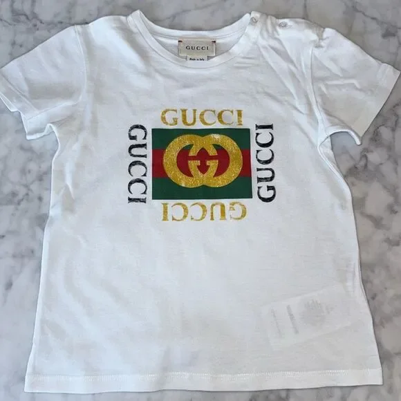 Gucci White and Green Short Sleeve Tees 36M - Picture 7 of 7